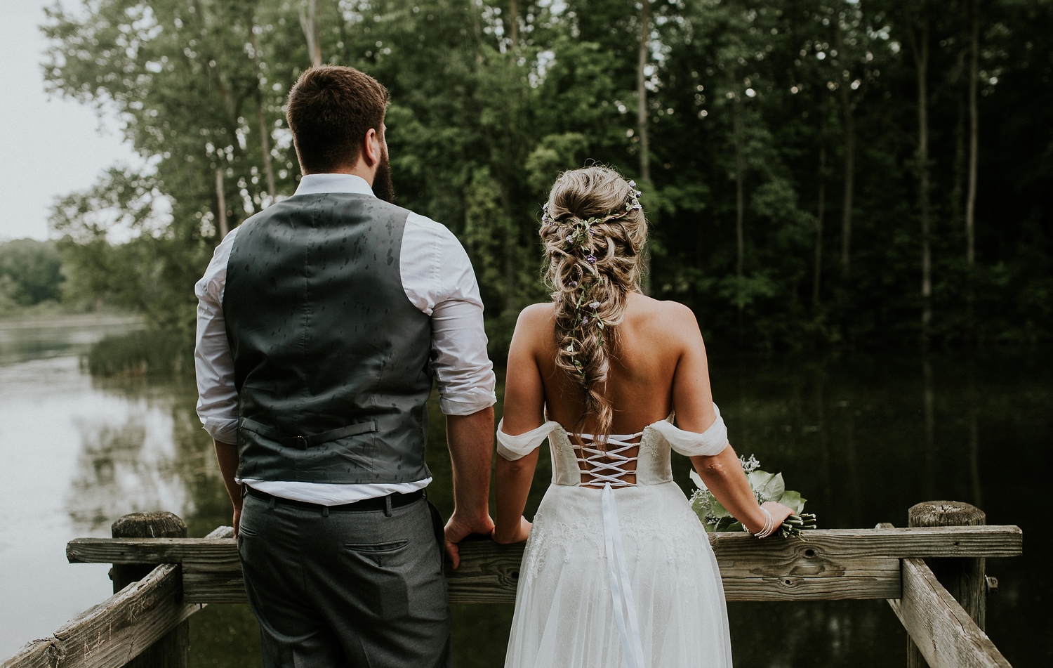 Couple looking out over a pond