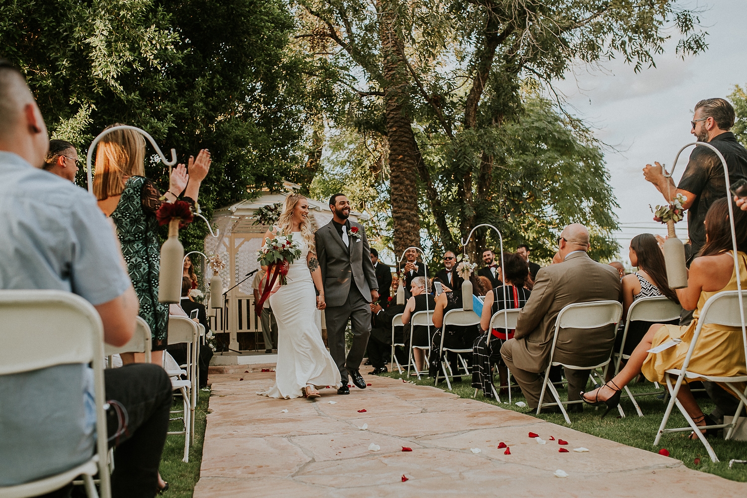 Couple walking back up the aisle